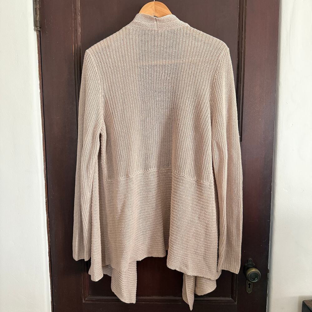 EILEEN FISHER | Oatmeal Tan Open Weave Linen Open Front Cardigan | Large - Picture 2 of 5